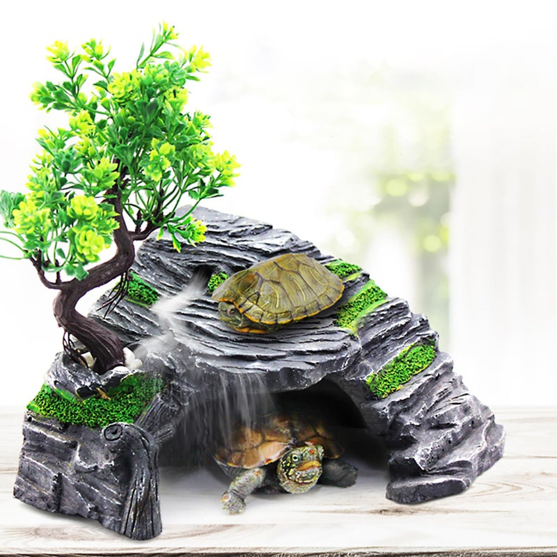 OMEM Reptile Box Shelter Terrarium Hideout Caves Turtle Ramp Basking Platform Habitat Decor Humidify Hide Cave Resin Rock - Image 5